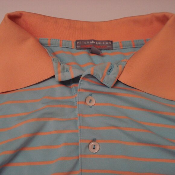 Peter Millar Golf Shirt Men’s XLarge Summer Comfort Blue Orange Striped GUC - Picture 4 of 10